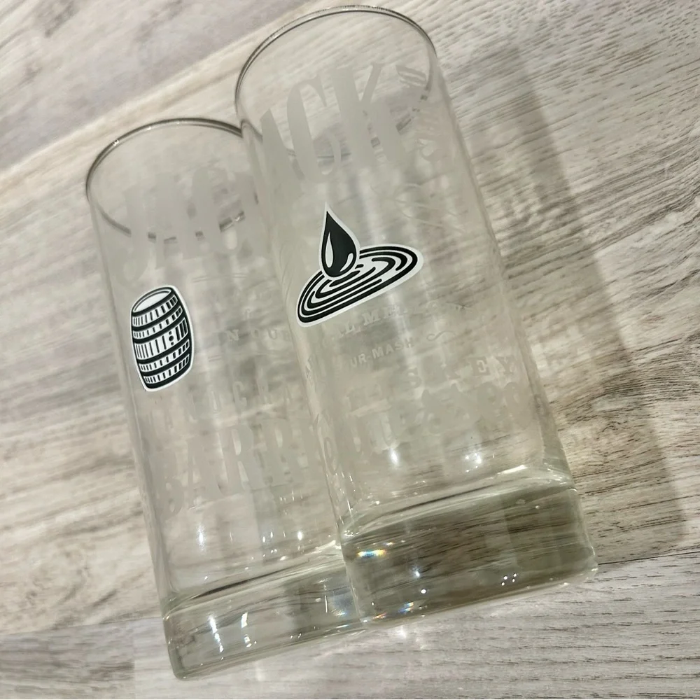 Jack Daniel’s Old No 7 Tennessee Whiskey Silver Rimmed Highball Glasses Set Of 2